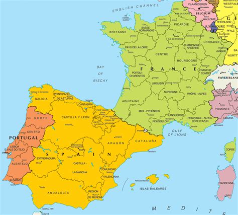 map of spain and france with cities